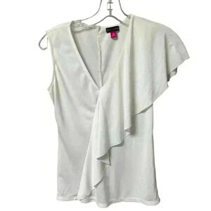 Vince Camuto Asymmetrical Ruffle V-Neck Top Blouse Womens Size XXS